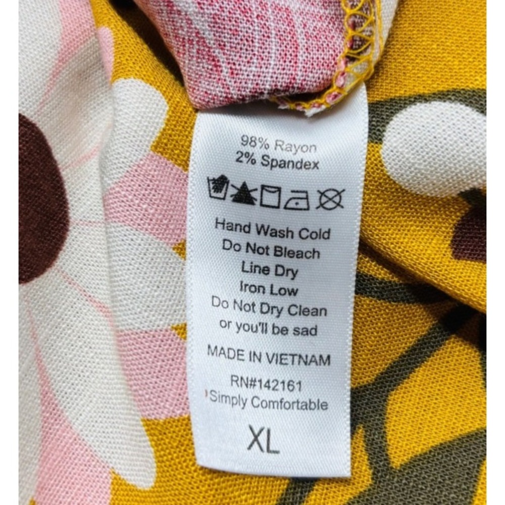LuLaRoe Womens Dress Size‎ XL Lorene Dolman Midi Yellow Pink Floral Pockets NWT - Picture 4 of 6